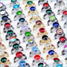 Cluster Rings Bk Lots 30Pcs Colorf Cz Crystal Luxury Metal Rings No Fade Taille 1720 Femmes Mariage Fiançailles Amoureux Bijoux Accessori Dhex1