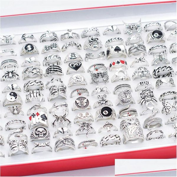 Anneaux de cluster BK Lots 50pcs Punk Vintage Métal Taille 1620 Femmes Hommes Mode Hip Hop Rock Butterfly Bear Sipder Cool Friend Pa Dhgarden Dhtsg