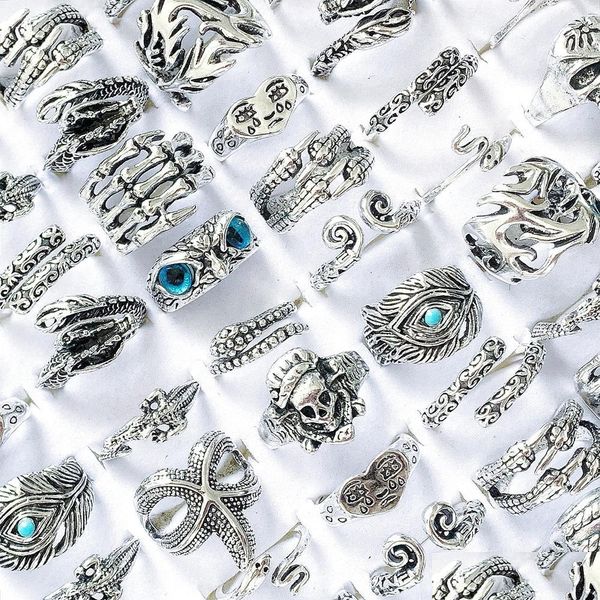 Cluster Rings Bk Lots 50Pcs Serpent Skl Hibou Main Os Animaux Mix Rétro Punk Rock Gothique Hommes Femmes Cool Vintage Cadeaux Bijoux Drop Del Dhebv