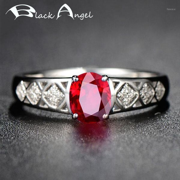 Anillos de racimo ANGEL NEGRO Moda calado 925 Plata Zafiro Rubí Zircon Anillo de dedo ajustable para mujeres Joyería fina Regalo Drop1