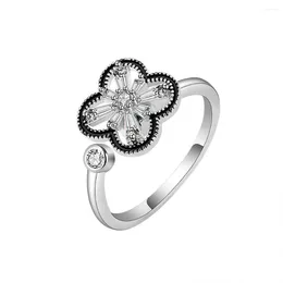 Cluster Ringen Zwarte Awn 2024 Bloem Bruiloft Voor Vrouwen 925 Sterling Zilveren Sieraden Verlovingsring Bague C504