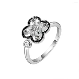 Anillos de racimo Black Awn 2024 Boda de flores para mujeres 925 Joyería de plata esterlina Anillo de compromiso Bague C504