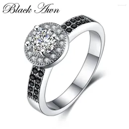 Cluster anneaux noirs Awn 2024 véritable sterling 925 Silver Jewelry Square Engagement pour les femmes Gift C370