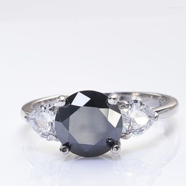 Bagues en grappe couleur noire Moissanite pour femmes avec 3ct 9mm pierre précieuse femme bijoux fins véritable bague en argent Sterling 925