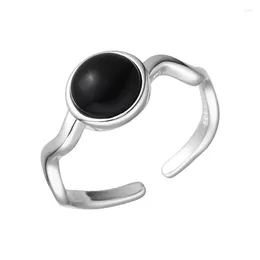 Bagues de cluster Bague ronde en cristal noir Femme Tendance Cool Style Wave Géométrique Fille Index Doigt Simple Bijoux KOFSAC