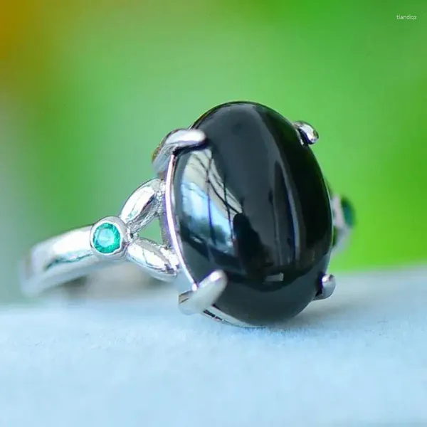 Bagues de cluster Bague de jade noire Femmes Fine Bijoux Véritable néphrite chinoise Hetian Jades avec des bandes de cuivre émeraude pour cadeau de maman de petite amie