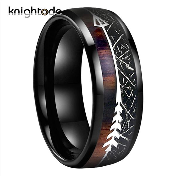 Cluster Rings Black MeteoriteKoa Bois Unique Texture Inlay Anneau De Carbure De Tungstène Pour 8mm Hommes Femmes Mariage Slivery Dome Poli 230303