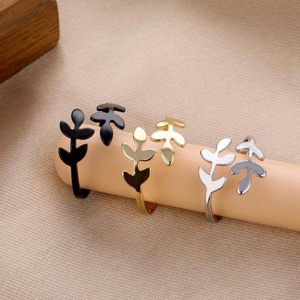 Anillos de racimo, hoja de rama de olivo de Color negro y plateado para mujer y niña, anillo abierto de hojas doradas simples a la moda, joyería de tendencia 2022