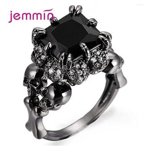 Cluster anneaux noirs vintage du crâne en forme 925 argent sterling pour les femmes CZ Cumbic Zirconia Fashion Jewelry Europe Party