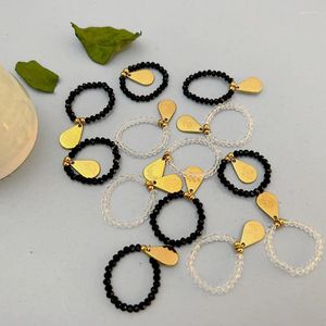 Clusterringen Zwarte Witte kleur Resin kralen geboortesteen hanger elastische ring voor vrouwen geboortemaand bloem choker ketting roestvrij staal