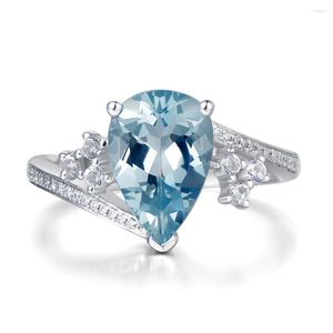 Cluster Ringen Blue Crystal Aquamarijn Edelstenen Zirkoon Diamanten Voor Vrouwen Wit Goud Zilver Kleur Sieraden Bijoux Bague Geschenken Mode