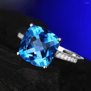 Cluster Anneaux Bleu Cristal Aigue-Marine Topaze Pierres Précieuses Diamants Pour Femmes Or Blanc Argent Couleur Bijoux Bijoux Bague De Mariage Bande Cadeaux
