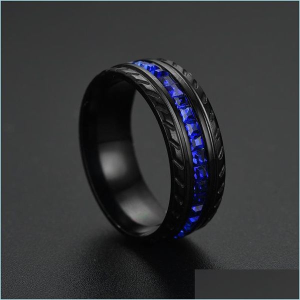 Anillos de racimo Diamante azul Anillo de neumático negro Banda Joyería de moda Mujeres Anillos de compromiso de boda Regalo Entrega de gota Dhex4