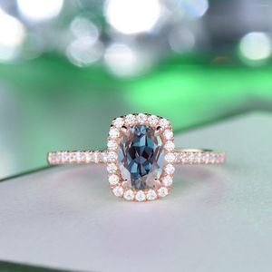 Cluster ringen blauw-groen lab gegroeid alexandriet 14k goud eenvoudige minimalistische accessoires ring band elegante verlovings sieraden