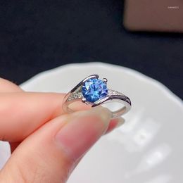Clusterringen Blue Green Moissanite Ring 1CT 6,5 mm VVS Lab Diamant met certififcate Fijne Jewlery Test doorgegeven echt S925 Sterling Silver