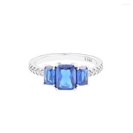 Anillos de racimo, anillo brillante Rectangular azul de tres piedras, propuesta Original de plata de ley 925, regalo de boda para la fabricación de joyas