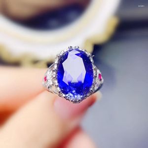 Cluster Ringen Blauwe Saffier Bloem Grote Ring Per Sieraden 925 Sterling Zilver 10 14mm 6.5ct Edelsteen Fijne J228285