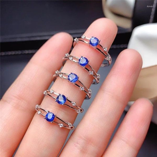 Anillos de racimo Anillo de piedras preciosas de zafiro azul para mujeres Joyería Gema natural Real 925 Compromiso de plata Regalo de aniversario de cumpleaños de verano