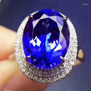 Clusterringen Blue Sapphire Luxury Big Ring 925 Sterling Silver 12 16mm 14ct Gemstone Fine Jewelry Women X2110291
