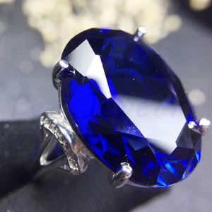 Anneaux de cluster Blue Sapphire Oval Big Ring par bijoux 925 Sterling Silver 12 16mm 11ct Gemstone Fine J2113019