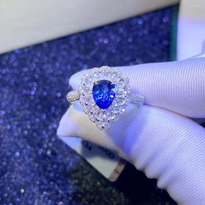 Cluster ringen blauwe saffier ring 1.04ct echte pure 18K natuurlijke onverwarmde koninklijke edelsteen diamanten steen vrouwelijk