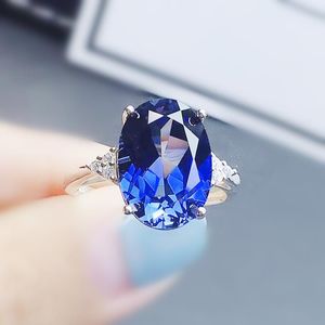 Bagues de cluster Bague saphir bleu par bijoux 925 Sterling Silver 10 14mm 7.3ct Big Gemstone Fine Femmes J2120813