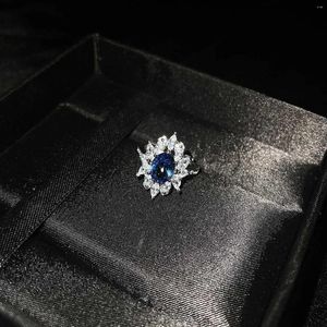 Clusterringen Blauwe Zirkoon 925 Zilveren Sieraden Amuletten Jade Kristal Luxe Vintage Vrouwen Echte Charme Verstelbare Ring Natuurlijke Geschenken Mode