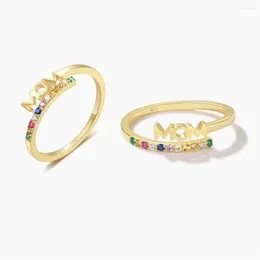 Cluster ringen Boako 925 Sterling zilveren vinger voor vrouwen luxe regenboog kristal open ring met brief mom cadeau moederdag anillo