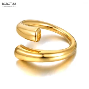Clusterringen Bobotuu Hiphop/Rock Titanium roestvrij staal geometrische cirkel open 18K Gold Ploated Bohemia Party Ring for Women BR21027