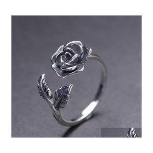 Cluster Rings Bocai Real Pure S925 Sier sieraden Retro Art Small Roses Open Fashion Woman Ring Drop levering Dhinq