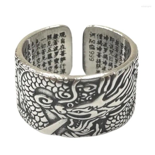 Anillos de racimo BOCAI Real S925 Plata pura Artesanía antigua 2024 Tendencia Corazón Sutra Apertura Dragón Hombre Anillo