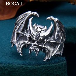 Cluster ringen Bocai S925 Sterling Silver Personalized Dark verstelbare Demon Skull Bat Wing Ring Cadeau voor mannen en vrouwen