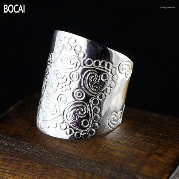 Cluster anneaux Bocai Solid S925 Silver Jewelry Fashion Art Print Five-Star Version Woman Woman Ring Adjustable