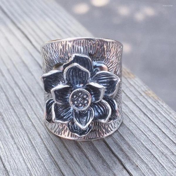 Anillos de racimo BOCAI Sólido S999 Plata pura Lotus Elefante de cara ancha Hombres y mujeres Parejas Vintage Hecho a mano Anillo de buena suerte para mujer