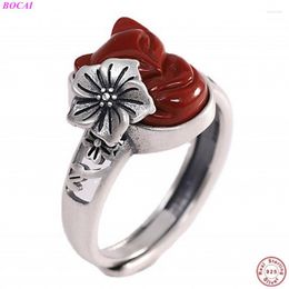 Bagues de cluster Bocai Solide S925 Sterling Silver pour femmes 2023 Bijoux de mode South Rutile Thai Retro Ouverture Bague