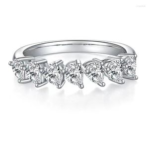 Bagues de cluster BOEYCJR 925 Silver Pear Cut 3x4mm 2.1ct Total D Couleur Moissanite VVS1 Demi-éternité Correspondant Bague de mariage pour les femmes