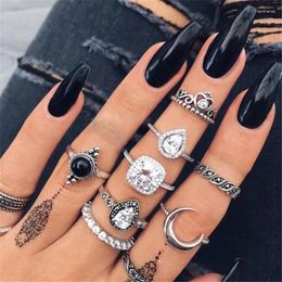 Cluster Anneaux Bohemia Crown Moon Crescent Ring For Women Black White Stone Crystal Set Knuckle Midi Anillos Jewelry 10pcs / Set 6390