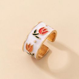 Anillos de racimo Bohemia Goteando Flor de aceite para mujeres Niñas Vintage Esmalte Geométrico Ajustable Anillo abierto Declaración Joyería de fiesta