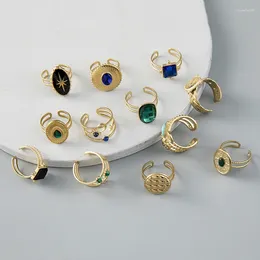 Bagues de cluster Bohême en acier inoxydable Ouverture réglable pour femmes Mode Galvanoplastie Goutte d'huile Zircon Inlay Bijoux de fête