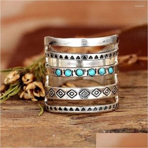 Cluster Anneaux Bohemia Stone Ring incrusté Boho esthétique turquoise Aztec Accessoires de bijoux hippies tribaux pour les femmes FL Dost Del Dhivw