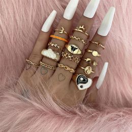 Cluster Ringen Bohemian Goud Kleur Ketting Set Voor Vrouwen Retro Parel Vlinder Snake Crystal Finger Party 2023 Trendy Sieraden Gift