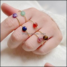 Bagues de cluster Bohème fait à la main bague en pierre naturelle pour femmes Vintage Quartz Irregar perles rondes doigt femme guérison Reiki bijoux Dhmgg