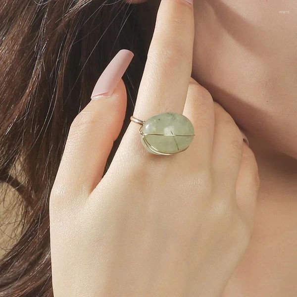 Cluster Ringen Boheemse Dames Ovale Natuurlijke Groene Steen Voor Vrouwen Goud Kleur Metalen Verstelbare Opening Ring Strand Stijl Sieraden Geschenken