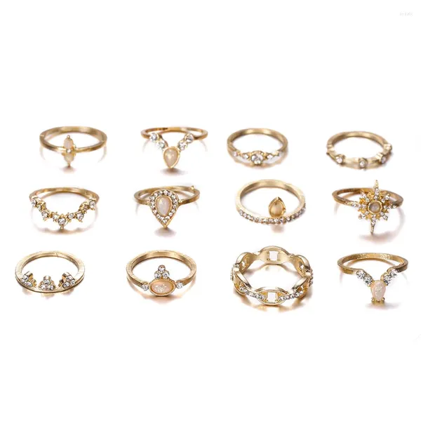 Bagues de cluster Bohème Vintage Goutte d'eau Étoiles Géométrique Cristal Bague Ensemble Pour Femmes Charme Joint Knuckle Bijoux De Mariage Cadeau