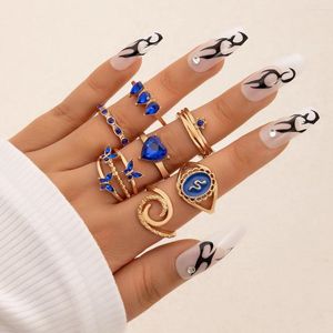 Anillos de clúster Boho Blue Butterfly Rings Rings Rings For Women Charms Drop Geometry Geometry Jewelry Allane 7pcs/Sets 22780