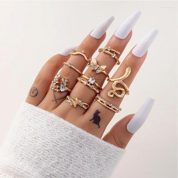 Anillos de clúster Boho Butterfly Rhinestone Ring Sets for Women Charms Elegant Snake Geometry Party Jewelry Gifts al por mayor