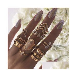 Cluster Rings Boho Gold Ring Set Joint Knuckle Sculpté Doigt Élégant Main Accessoires En Alliage De Métal Bijoux Pour Femmes Et Filles Sr0078 Dh20V