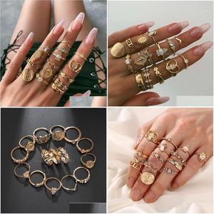 Clusterringen Boho Gold stapelbare ring set Joint knokkel gesneden vinger stijlvolle handaccessoires sieraden voor vrouwen en meisjes drop deli dhyuc