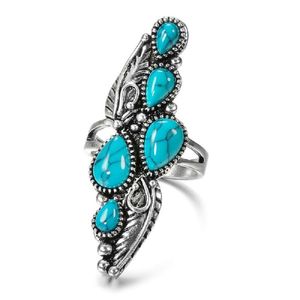 Cluster Anneaux Boho Stone Natural Big Ring For Women Bijoux vintage Style ethnique Tibetan Silver Scarved Modèle Party Party