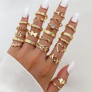 Bagues de cluster Boho Zircon Set Gold Couleur Femmes Bohême Cristal Amour Coeur Lune Papillon Bague Amoureux Bijoux De Mariage Cadeaux